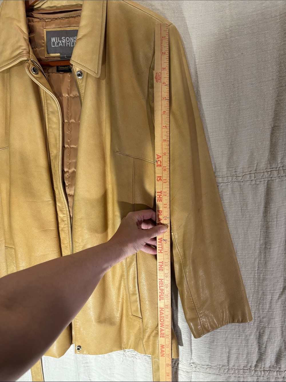 Vintage Wilson’s Leather Tan Zip Front Jacket Coat Quilted Liner Size Large - Picture 13 of 16